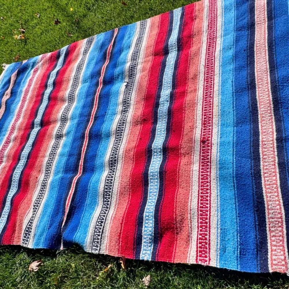 Vintage Mexican Blanket Serape Throw Stripe Southwestern Boho‎ Decor BOLD Falsa